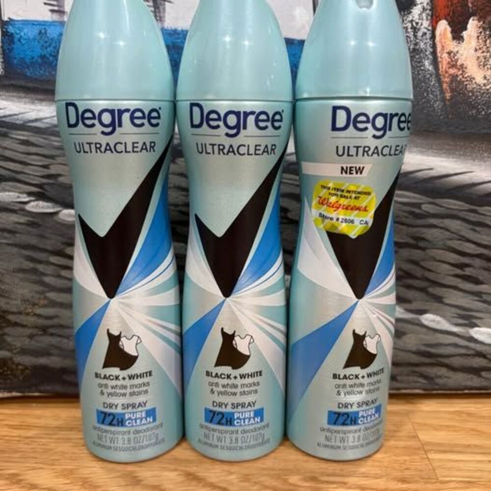 3-Pack Degree UltraClear Black + White Pure Clean Dry Spray 3.8 oz – 72H